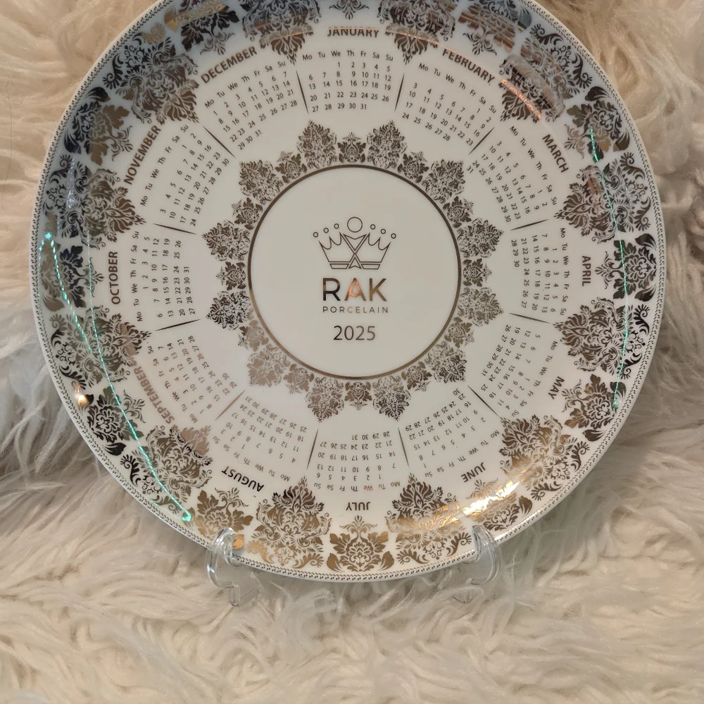 RAK Porcelain Cream 24k Gold Calendar Plate Bone China